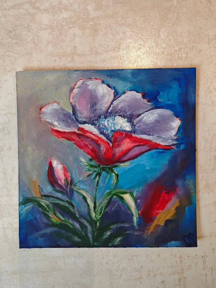 Poppy Abstract Original Painting Floral Original Art Red Flower Modern Artwork Bright Red Poppy Oil Painting Red Poppy Wall Decor Art 8 x 8 inches by Olga SokolovaArt