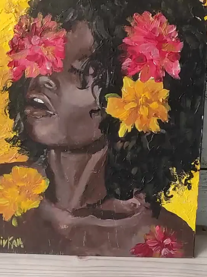 Black African Queen Painting Original Art Woman Portrait Oil Painting African