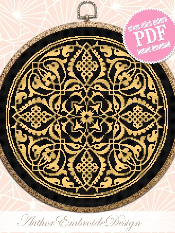 Arabic Mandala cross stitch pattern PDF download Vintage ornament cross stitch chart, Circle Mandala pattern digital PDF, Mandala art #M248