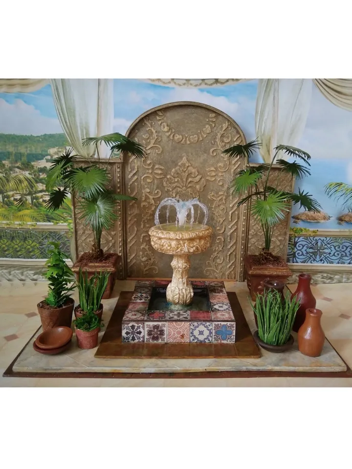 Palm tree in a pot.Miniature Dollhouse.1:12 scale.