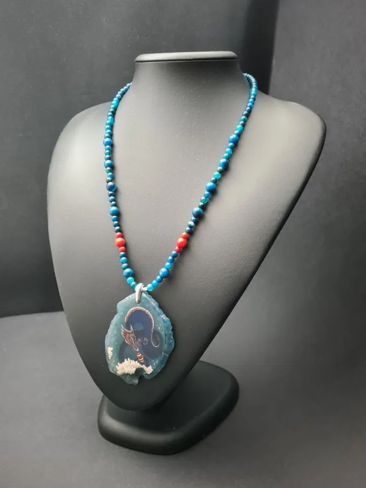Dragon necklace Painting Agate Stone Dragon charm Christmas Gift Wrapping