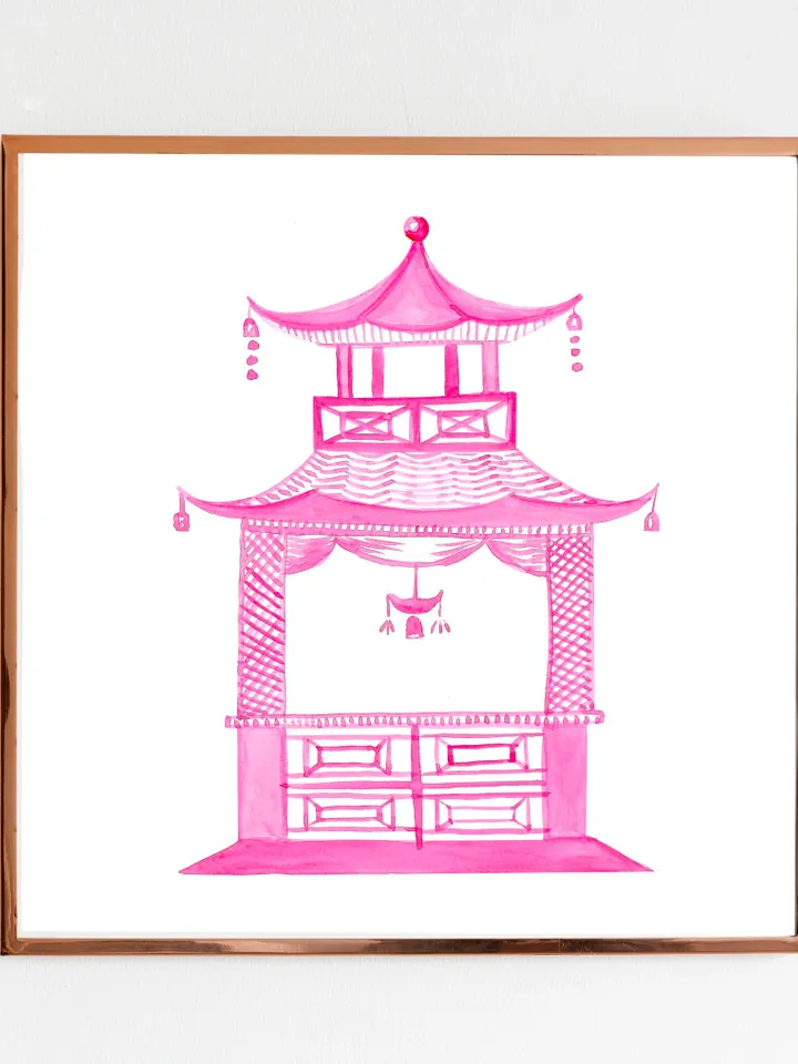 Pink Pagoda Watercolor Painting Chinoiserie Asian Wall Art Poster Pagoda Print Set Of 3 Watercolor Painting Chinoiserie Painting Art Print