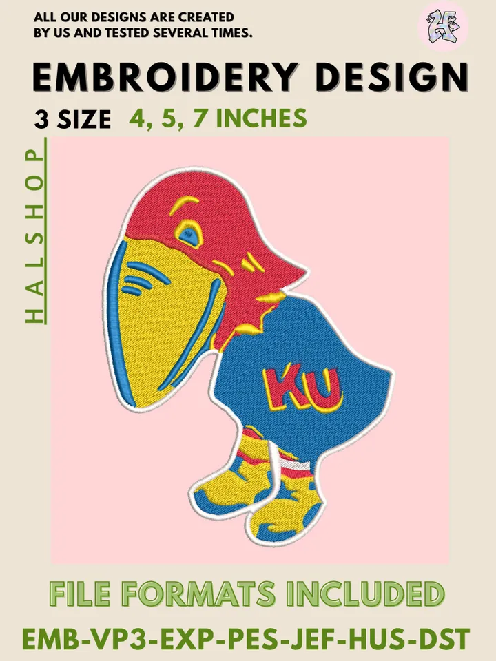 NCAA Kansas Jayhawks Logo β Instant Download Embroidery Design β€οΈπ