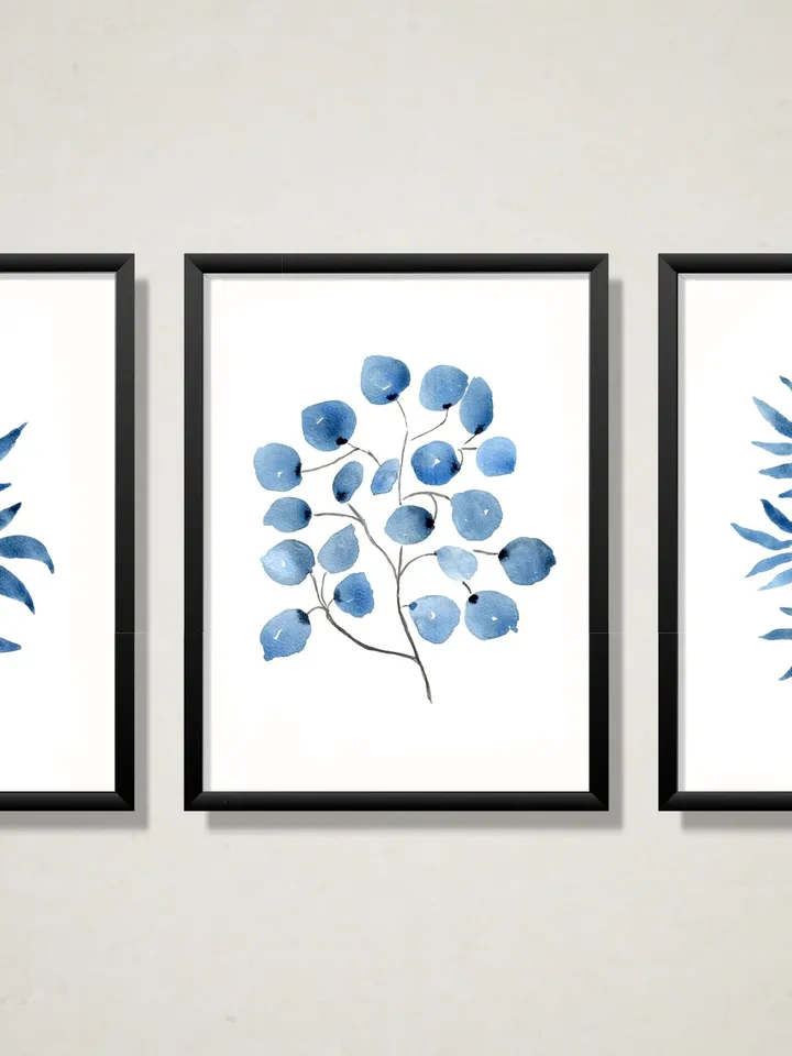 Watercolor Painting Blue Flowers Print Botanical Poster Wall Art Set of 3 Prints Large Wall Art Print Floral Wall Art Decor Blue Print Set