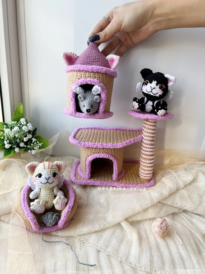 PDF Crochet Pattern Сat Paradise Amigurumi cat pattern, Crochet Mouse, Cute cat, Amigurumi animal, Crochet animal, Amigurumi House Pattern