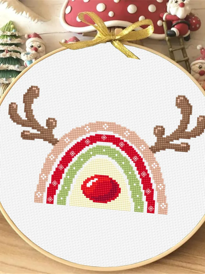 Christmas rainbow reindeer cross stitch pattern PDF download Rainbow cross stitch chart, Christmas pattern digital PDF, Deer antlers #N134