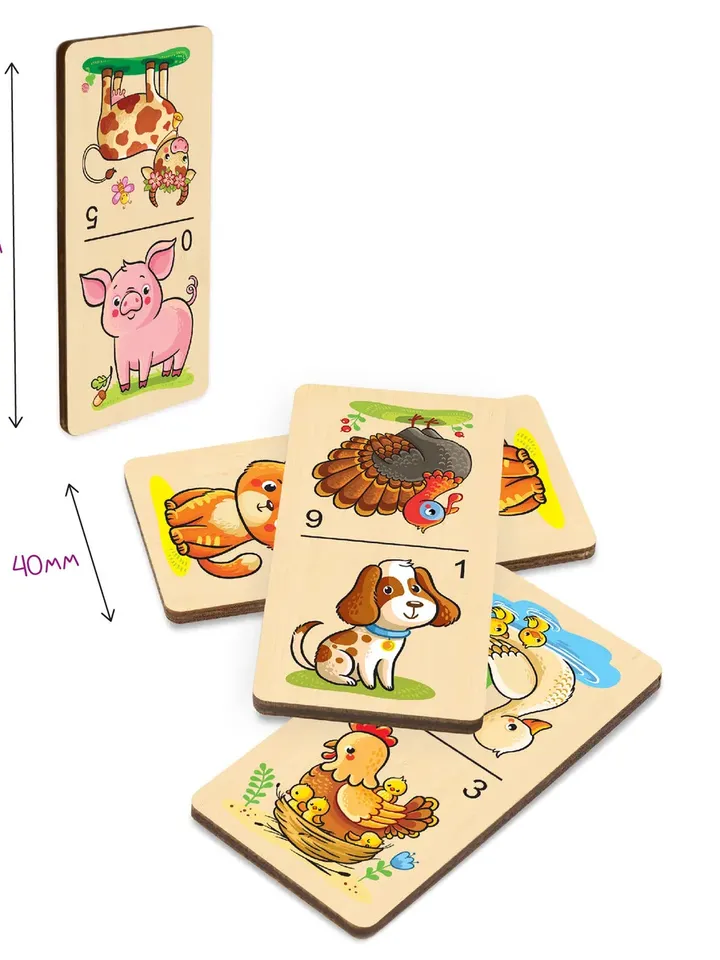 Wood domino games - farm animals Puzzle, Wooden Montessori homeschool blocks