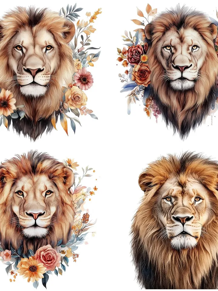 18 Lion PNG Bundle, Printable Watercolor Lion clipart, High Quality PNGs, Digital download, High resolution, Paper crafts, junk journals