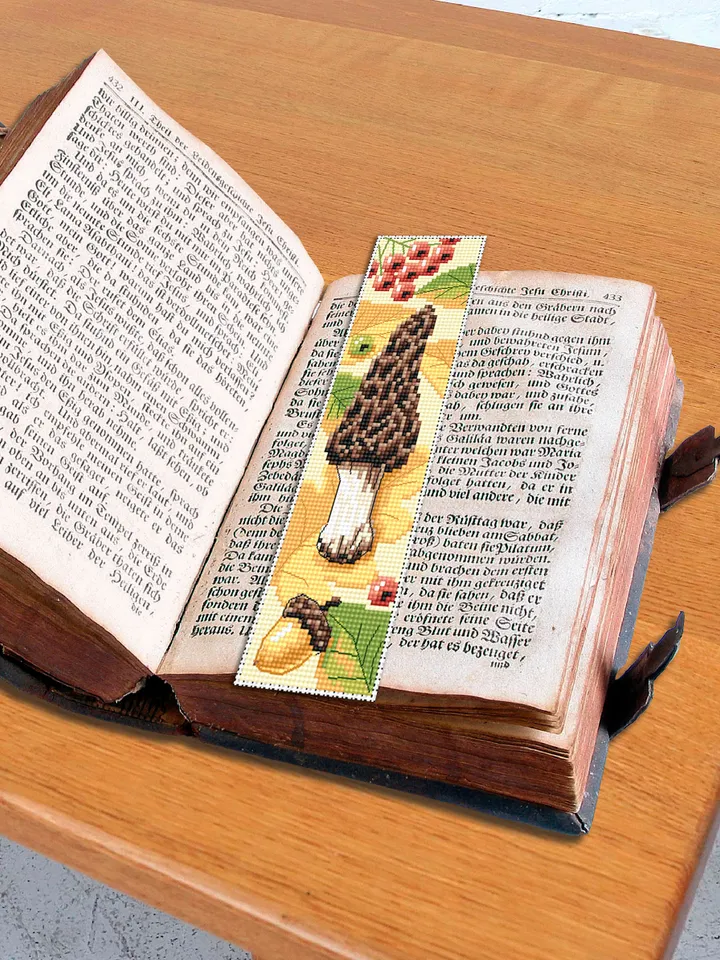 Mushroom bookmark cross stitch pattern PDF download Morel mushroom cross stitch chart, Digital bookmark pattern PDF, Fall embroidery #B161