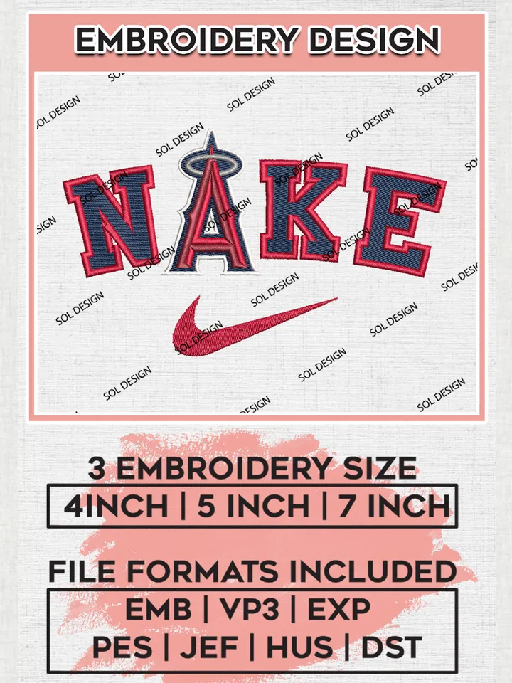 Nik.e Los Angeles Angels Team Logo Embroidery Design, MLB Team Embroidery files, Los Angeles Angels Baseball Team, MLB Angels Team, Digital Download