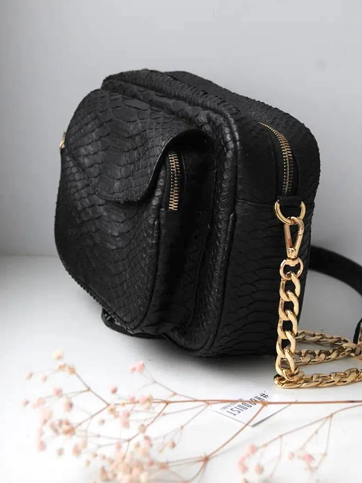 Genuine python skin crossbody sport bag with pocket | designer women leather handbag | snakeprint bag | crossbody purse | gift for her
