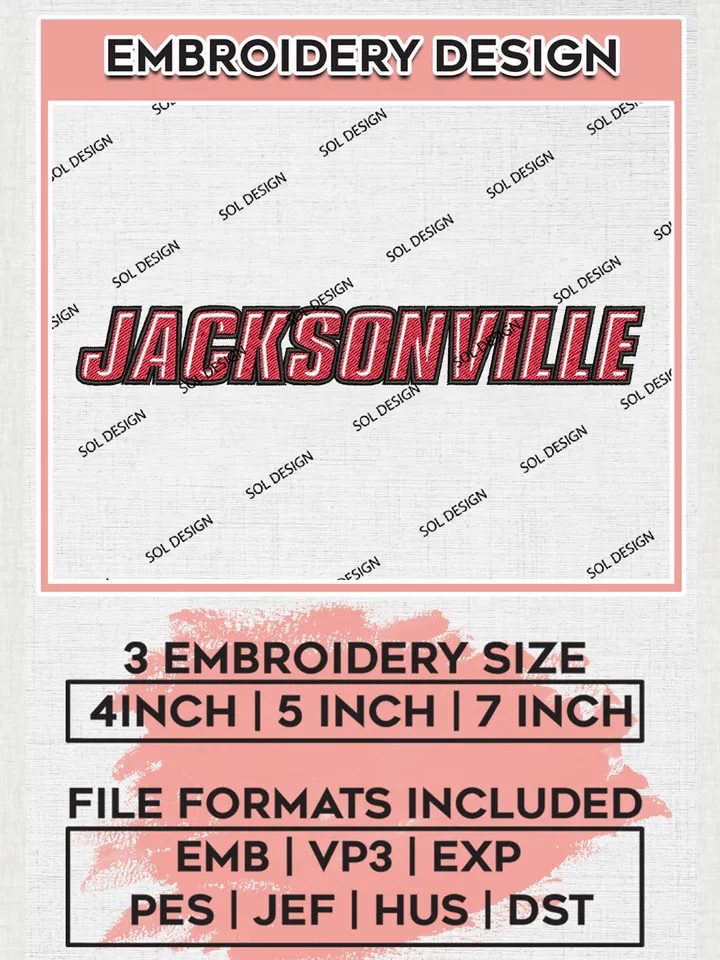 NCAA Jacksonville Football Team Wordmark Logo Embroidery Design Files, NCAA Jacksonville State Gamecocks Machine Embroidery, NCAA Teams, Game Day, 3 sizes, NCAA Machine embroidery designs, Digital Download