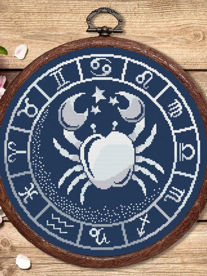 Cancer Silver Cross Stitch Pattern, Zodiac Cross Stitch, Astrology Cross Stitch, Cancer Pattern, Zodiac Sign Cross Stitch, Cancer #zdc017
