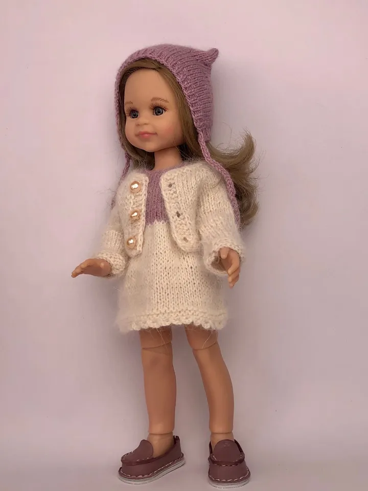 Paola Reina Doll 5 ITEMS Set: Exclusive Handmade Outfit - Dress, Sweater, Cardigan,, Shoes, Kitty-hat