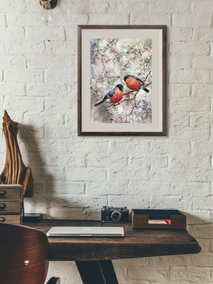 Birds Painting Original Watercolor Painting Animal Wall art Birds Artwork