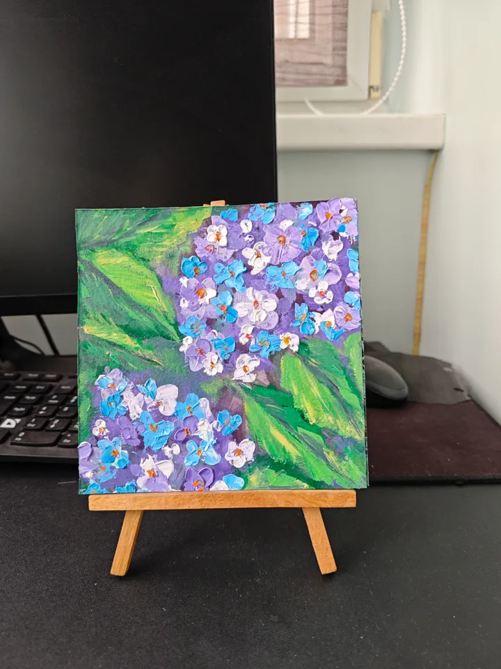 Hydrangea Original Painting Floral Original Art Flowers Modern Artwork Bright Hydrangea Wall Art 6x6 inches by Olga SokolovaArt