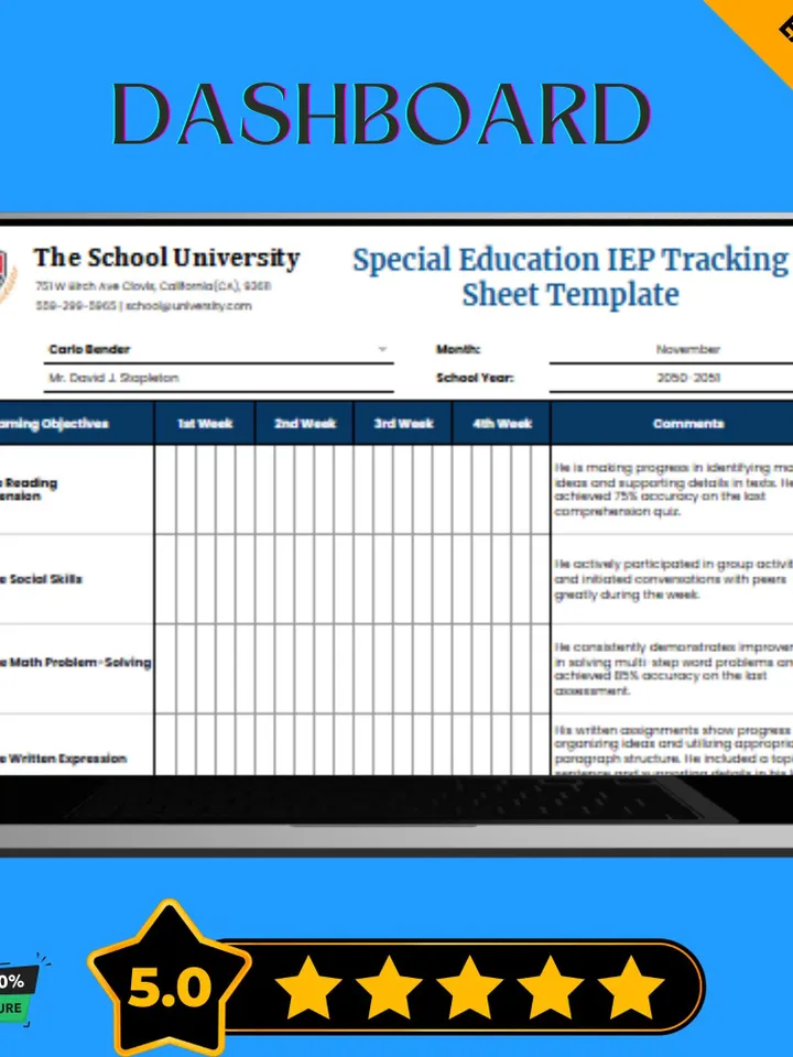 Special Education IEP Tracking Sheet Template, Individualized Education Plan Monitoring Spreadsheet