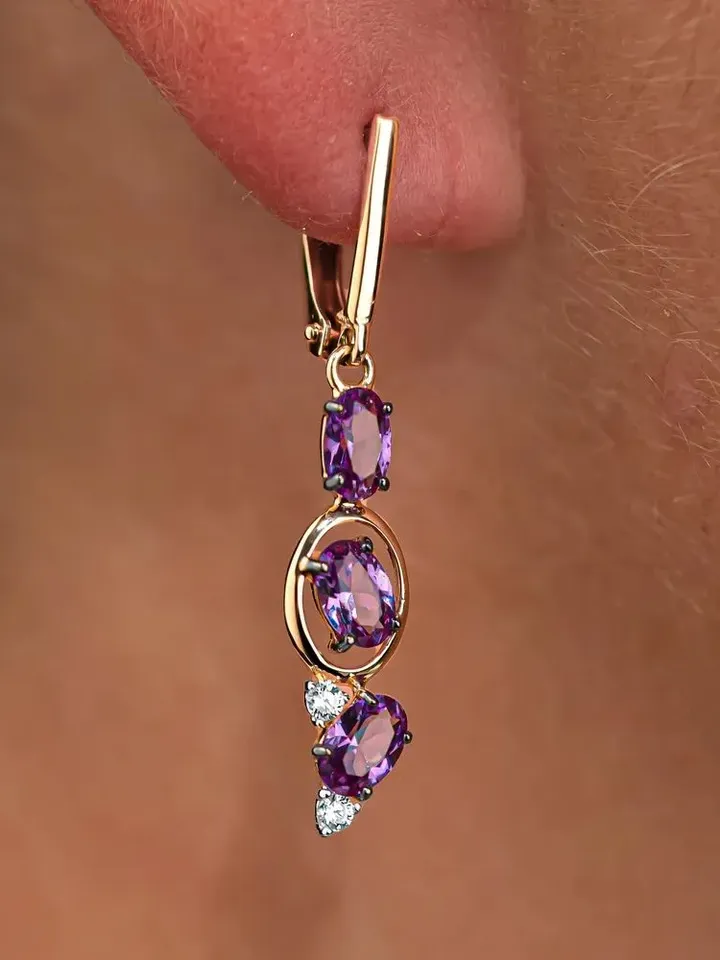 Earrings jewelry silver gilded 925 samples with Alexandrite