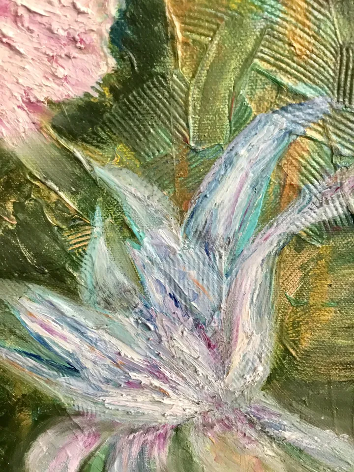 Flowers painting ,Abstract flowers on fantasy background,acrylic mix media painting.