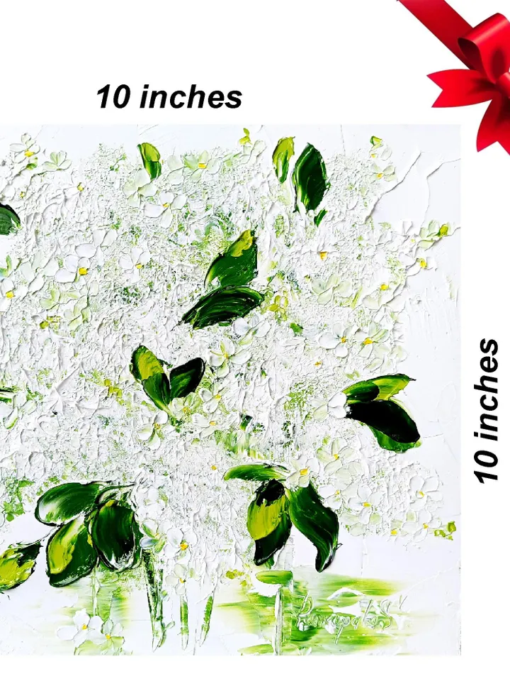 White Lilac Oil Painting Modern Floral Wall Art Original Impasto Flower Painting Unique Gift for Art Lovers 10x10 by ArtProkopaloSv