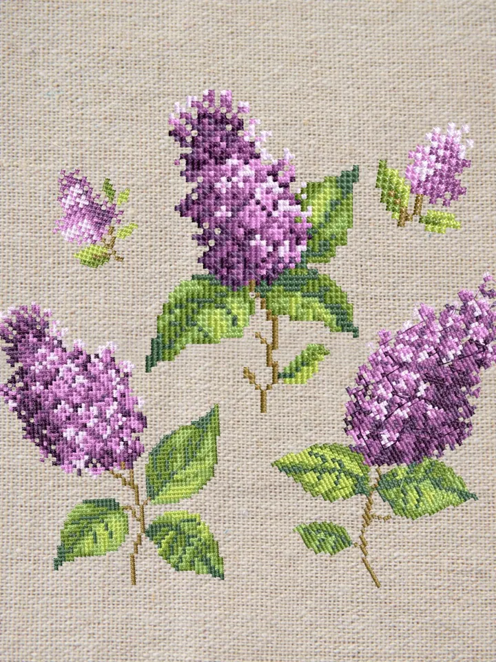 Lilac cross-stitch set patterns machine embroidery designs digital embroidery pattern clothing décor embroidery motif flower embroidery