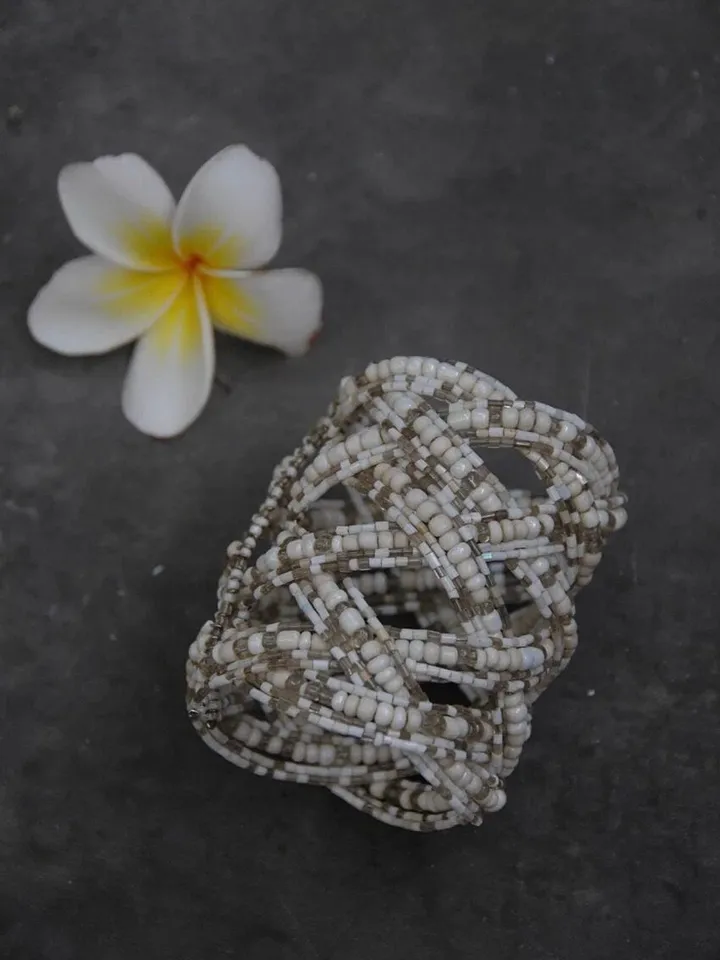 Wide Beaded Handmade Women Bracelet | White Bracelet | Bead Bracelet | Cream Summer Bracelet | Chic Bracelet | Evening  Classy Bracelet