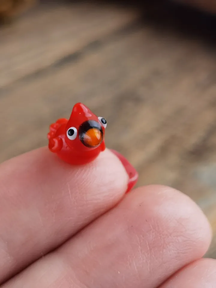 Glass figurines Red cardinal bird figurine Glass cardinal figurine Tiny cardinal Miniature cardinal Tiny glass animals Glass birds Dollhouse