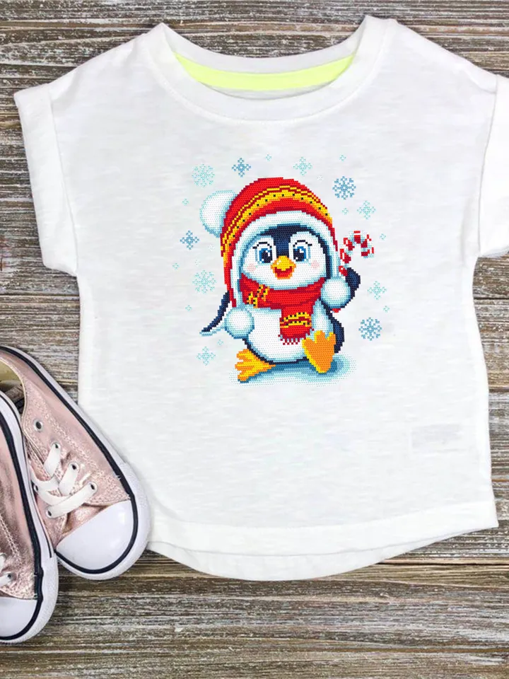 Cute baby penguin cross stitch pattern download PDF, Christmas cross stitch, Easy beginner stitch, Christmas penguin hand embroidery #N63