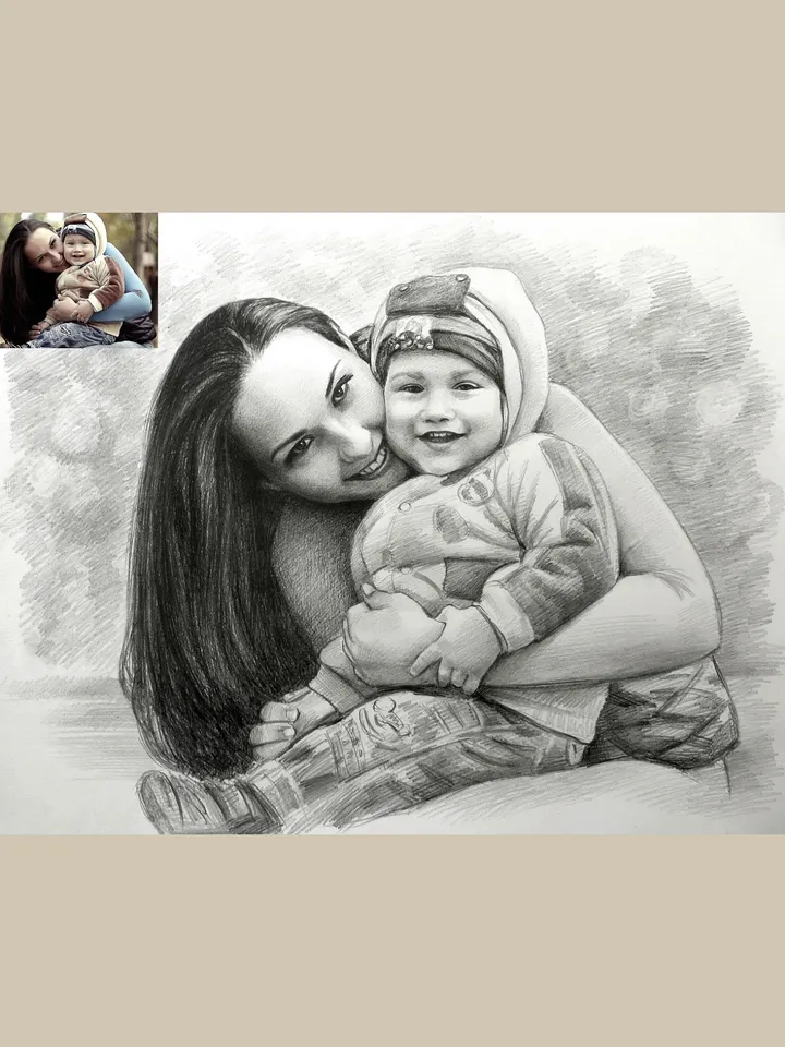 Pencil baby portrait to order from photo | Custom portrait of a girl with graphite pencils | Handcrafted Custom pencil drawing from photo