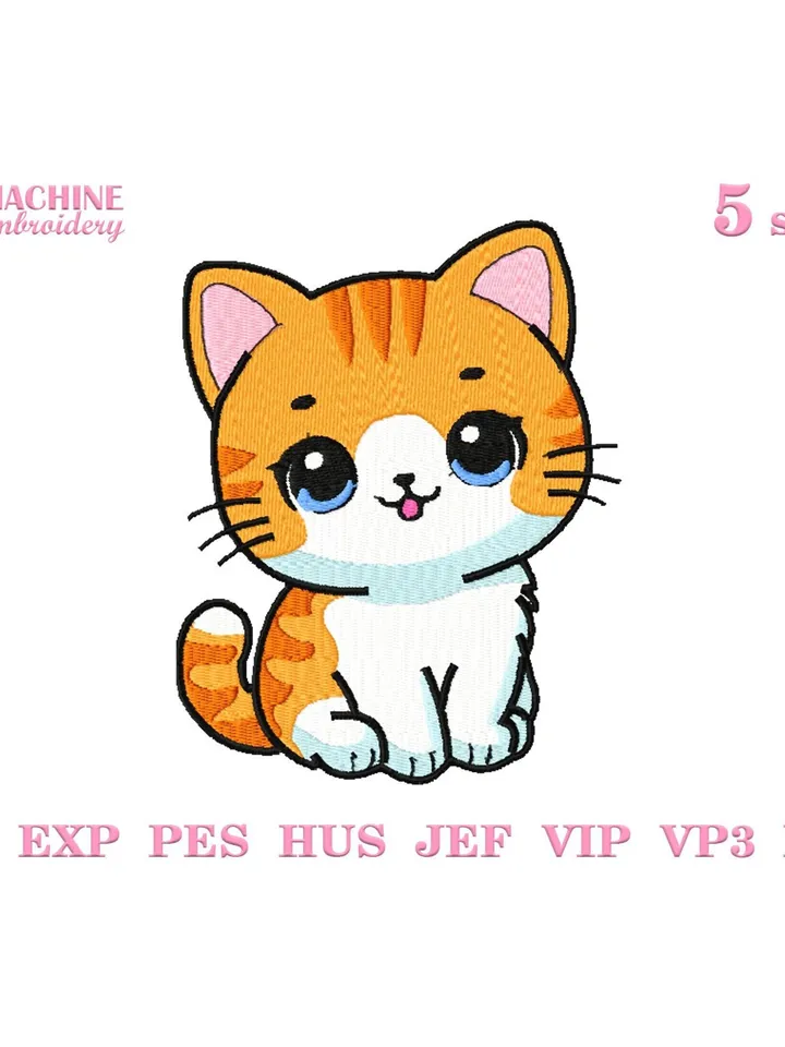 Cat embroidery designs Machine embroidery pattern 5 size, Embroidery files cat, Cute kitty for baby embroidery, Cat lover gift #R25