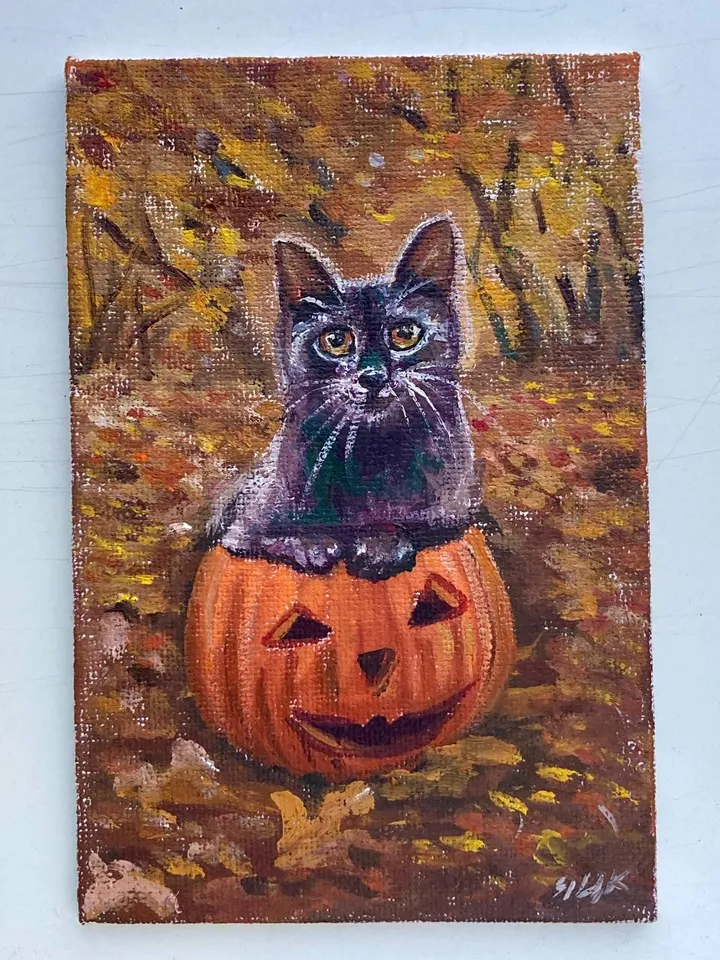 Black Cat Original Painting Oil Painting On Canvas