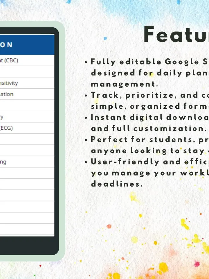 To-Do List Template, Editable Google Sheets, Easy-to-Use, Digital Download for Daily Planning, Task Management, Students, Professionals