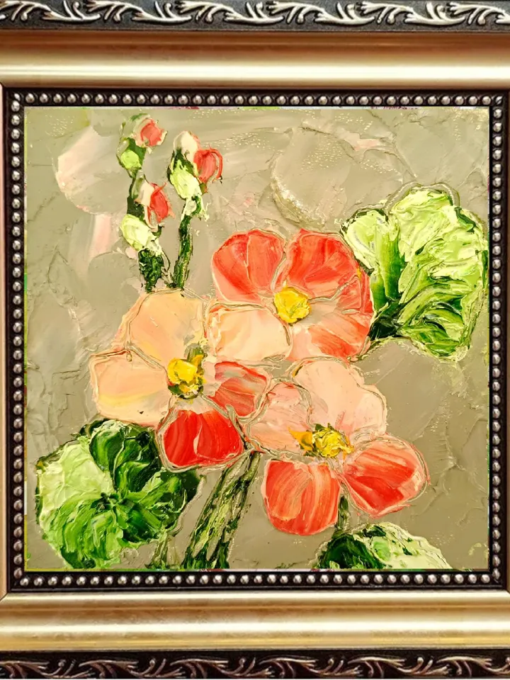 Nasturtium Art Flower Original Painting Impasto Oil Painting 4x4 painting Lemons Small Painting by ArtProkopaloSv