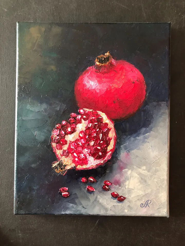 Fruits Original Painting Pomegranate Wall Art Kitchen Oil Still life