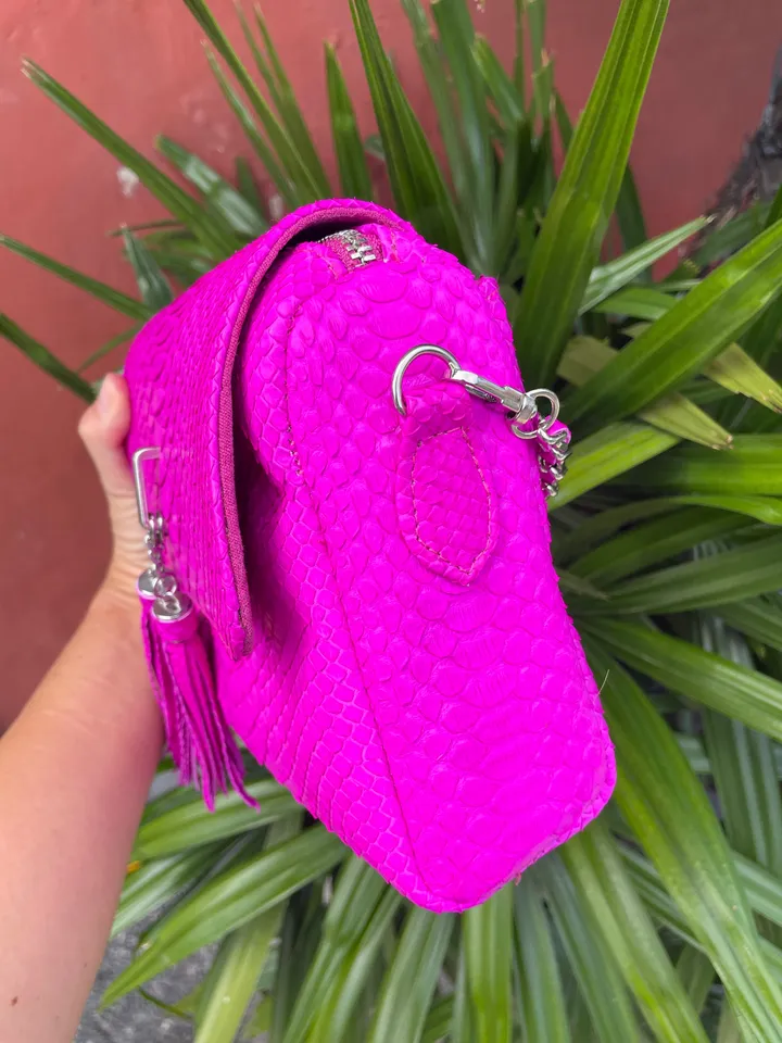 Genuine Python Skin Crossbody Bag | Chain Tassel hot pink bag | Leather Woman Free Shipping Handmade Summer purse | exotic leather bag