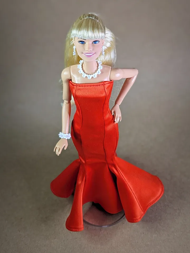 Handmade hot red evening maxi dress for 1/6 scale fashion female dolls