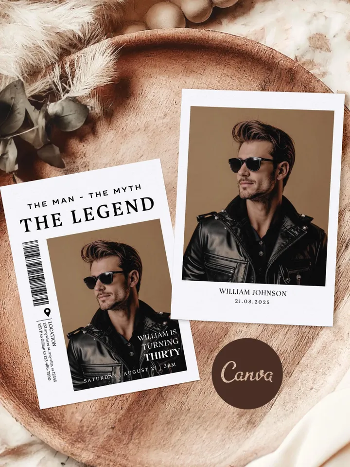 The Man The Myth The Legend 30th Birthday Invitation, THIRTY, Editable Printable, 30th Party Text Invite, Instant Download, Canva Template