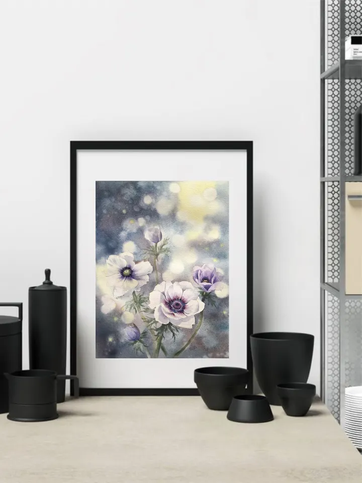 Flowers Original Watercolor Painting Wall Art Anemones Painting