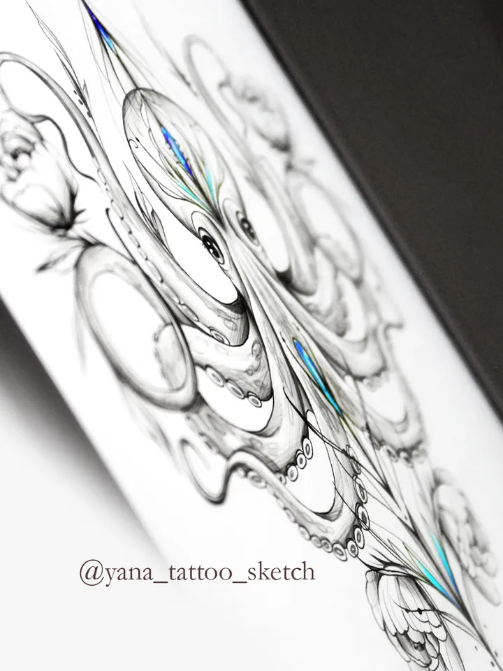 Octopus Tattoo Design Octopus Tattoo Idea Drawing Sketch, Instant download JPG, PDF, PNG