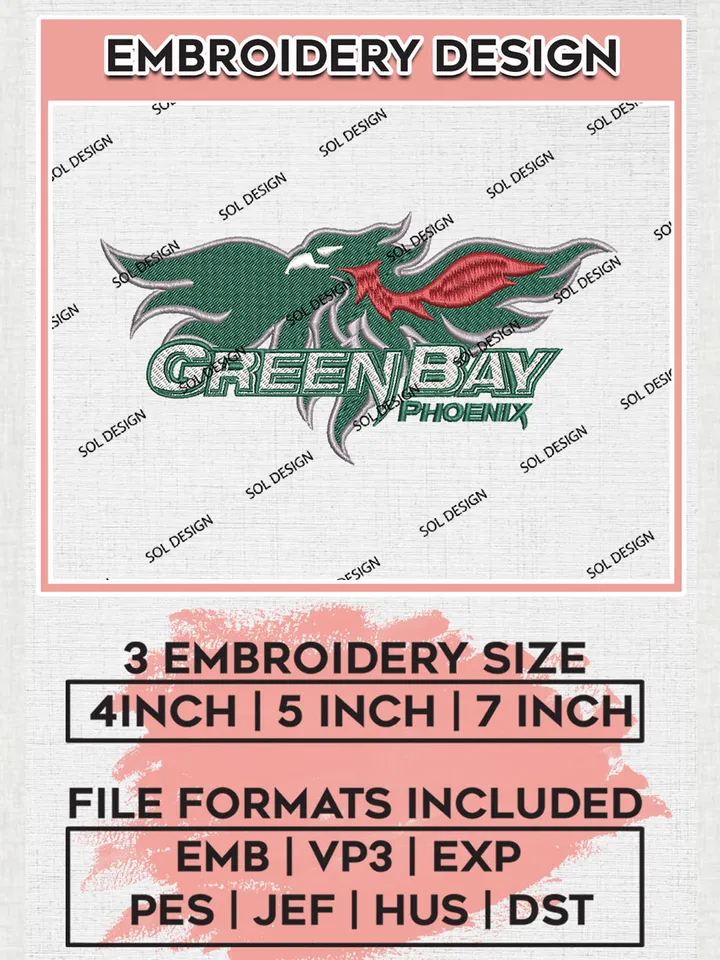 Green Bay Phoenix Team Logo embroidery designs, NCAA Green Bay Phoenix Machine embroidery designs, NCAA College Team Logo embroidery designs, Machine embroidery designs, Digital Download