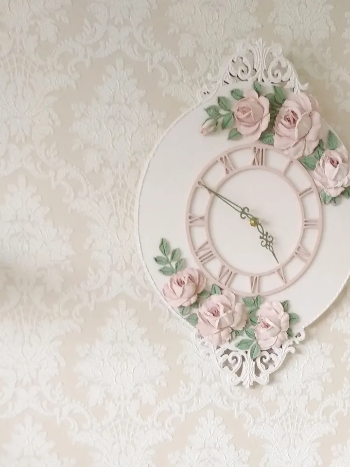 Pink wall clock with roses in shabby chic style Silent wall clock for bedroom or nursery Gift for Christmas, Birthday, Mother's Day, Wedding, Housewarming