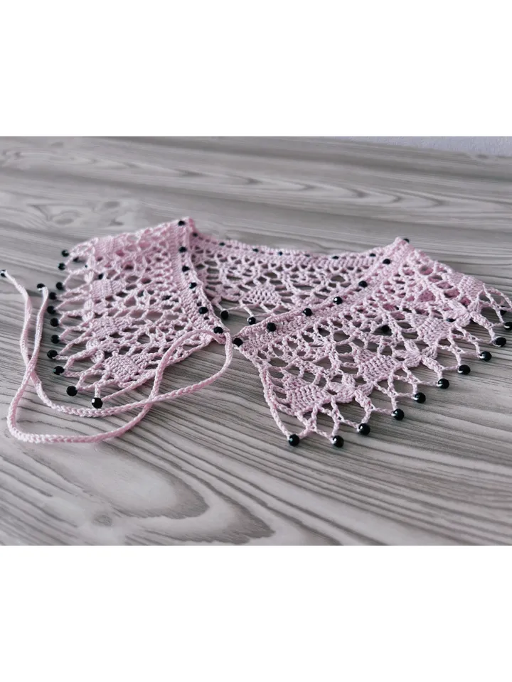 Pink handmade lace collar with beads