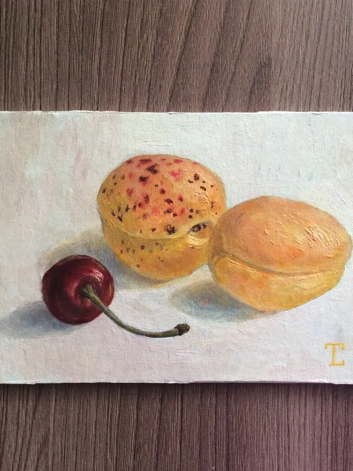 "Apricots with cherry" artwork oil painting original wall art stilllife fruit picture