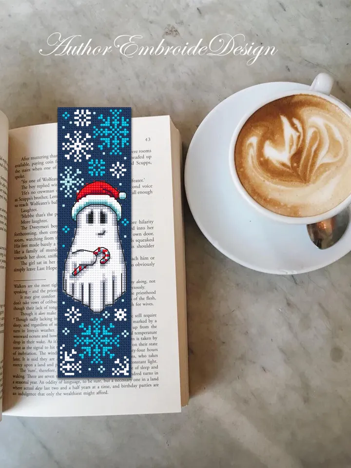 Christmas ghost bookmark cross stitch pattern PDF download Ghost cross stitch chart, Christmas bookmark pattern digital PDF, Snowflake #B368