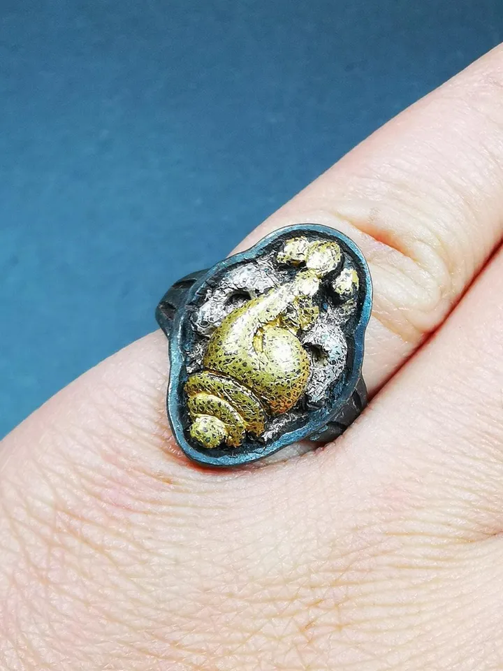 Gandhanra Unique Handcrafted Tibetan Buddhist Shankha Conch Ring,Made of Pure Gold Filled and Silver Filled,Protection Jewelry,Adjustable