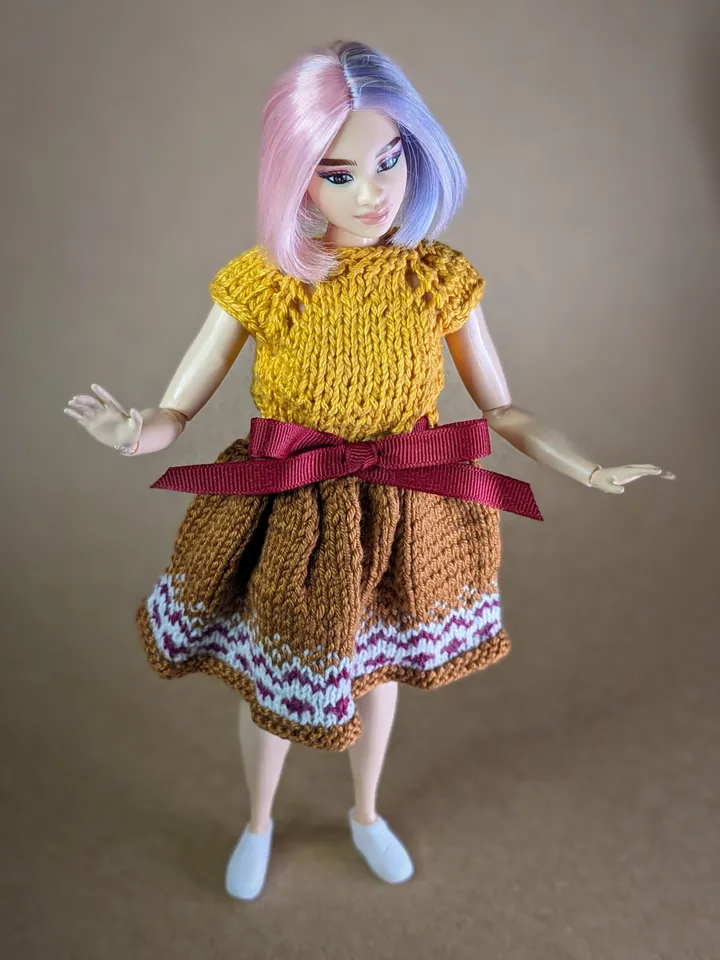 Handmade brown knitted dress for 1/6 scale fashion female dolls