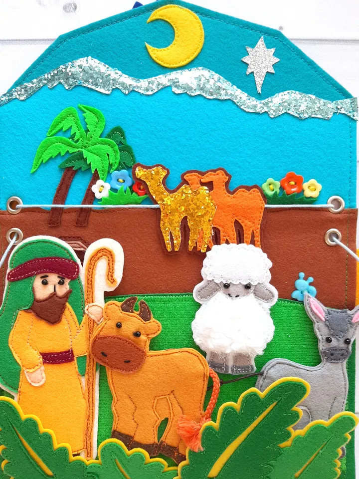 Bible quiet book pattern, Birth of Jesus Felt book pattern, Quiet book ideas, Soft montessori book pattern, Activity book pdf for toddler