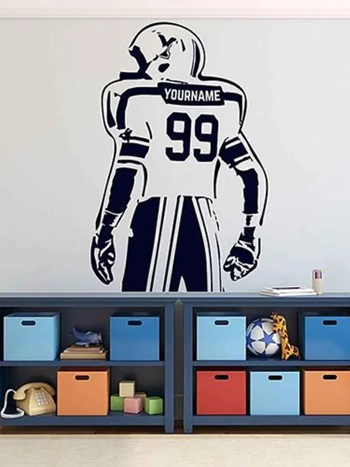 Personalized Football Wall Decal Name Number Sticker Gift ik3343