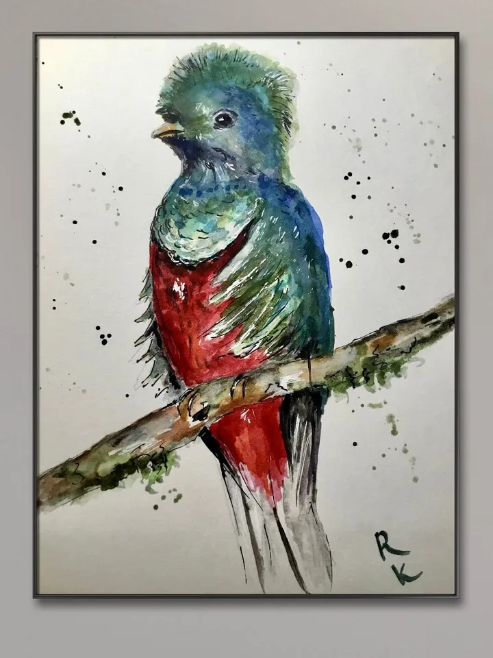 Quetzal bird original watercolour painting,exotic birds painting,watercolor birds wall art,small painting gift,original birds painting.