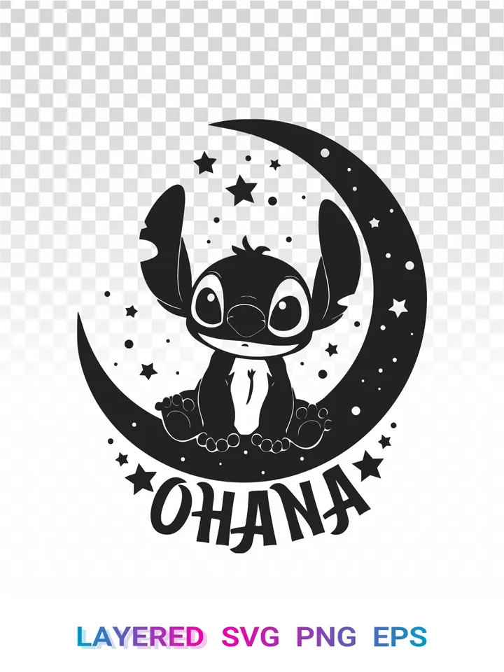 Stitch Ohana SVG PNG, Disney Moon Stars Layered Clipart Cricut